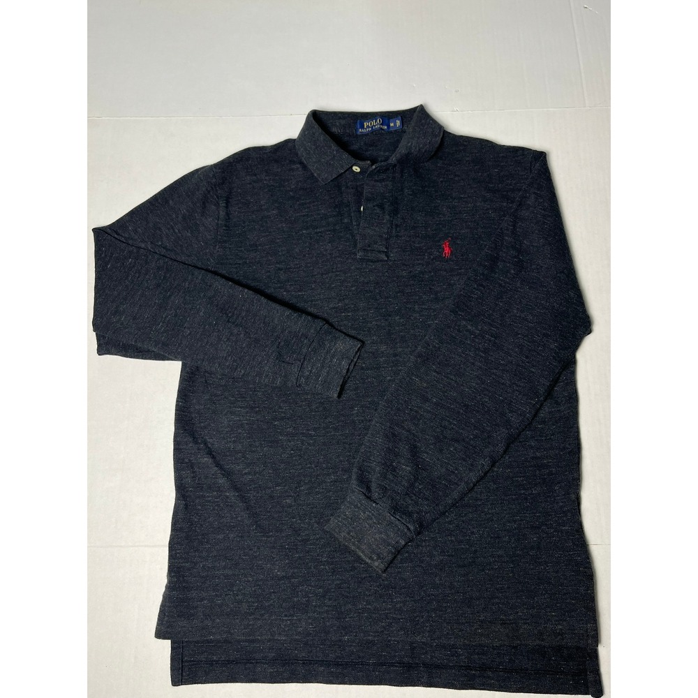 Polo Ralph Lauren Long Sleeve Polo Shirt Men's Medium Charcoal Heather Red Pony